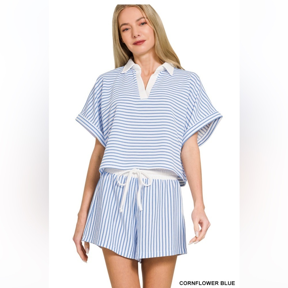 Zenana Striped Short Set - Picture 1 of 2